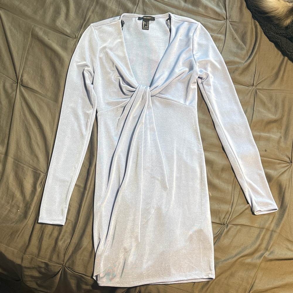 Forever 21 Shimmering Silver-Blue Long Sleeve Dress